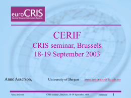 CERIF Tutorial Session 1 20030519 print version