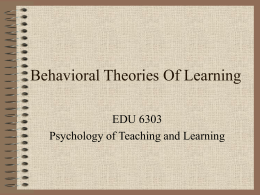 Behavioral Theories Of Learning - Winston