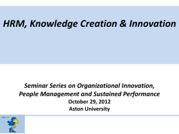 HRM, Knowledge Creation & Innovation