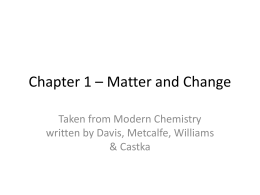 Chapter 1 – Matter and Change