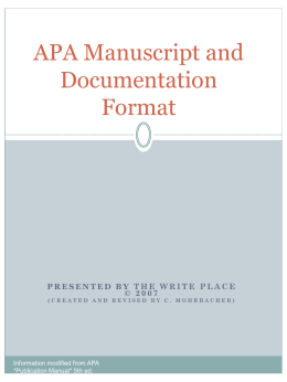APA Manuscript and Documentation Format