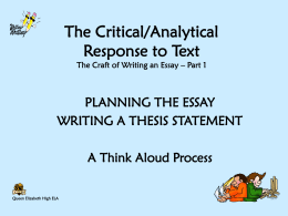 The Critical/Analytical Response to Text A Think