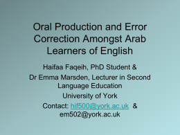 Oral Production and Error Correction Amongst Arab
