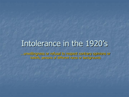 Intolerance in the 1920’s