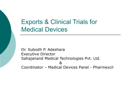 Exports & Clinical Trials - PHARMACEUTICALS EXPORT