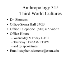 Anthropology 104 Traditional Cultures of the World