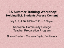 EA in ESL Teacher Training Workshops June 4, 6, &