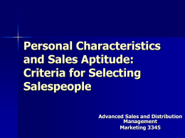 Personal Characteristics and Sales Aptitude:
