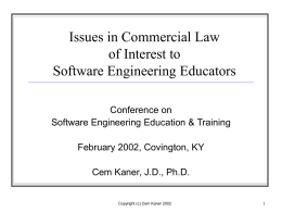 Issues in Commercial Law of Interest to Software