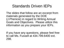 Standards Driven IEPs - Danville Public Schools
