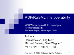 RDF/RuleML Interoperability W3C Workshop on Rule