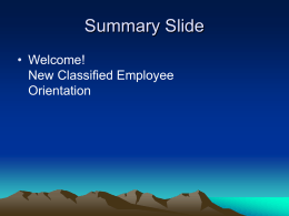 Welcome New Classified Employee Orientation