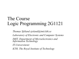 Logic Programming 2G1121