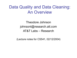 Data Quality and Data Cleaning: An Overview -