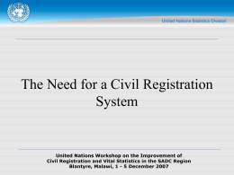 Civil Registration and Vital Statistics in the
