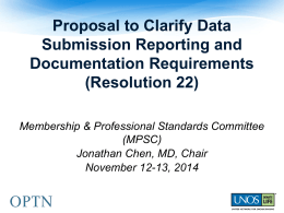 Proposal to Clarify Data Submission Reporting and