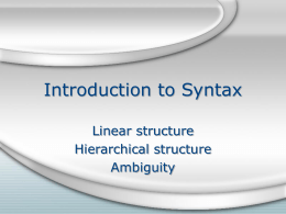 Introduction to Syntax - University of Florida