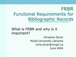 FRBR Functional Requirements for Bibliographic