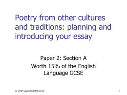 Poetry from other cultures and traditions -