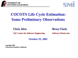 COTS Software Research Effort Status Briefing