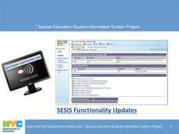 SESIS Functionality Updates -