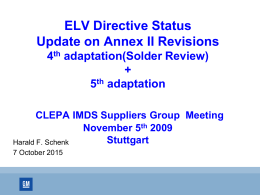 Update on ELV Directive Revisions
