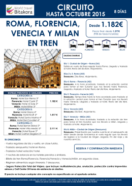 Roma, Florencia, Venecia y Milan en Tren desde 1.182€ + tasas