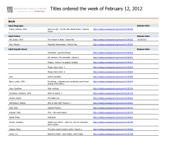 Titles ordered the week of February 12, 2012 ()