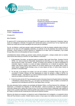 Carta de la PSI al Presidente de Guatemala