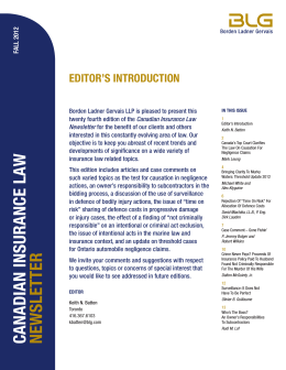 CANADIAN INSURANCE LAW NEWSLETTER