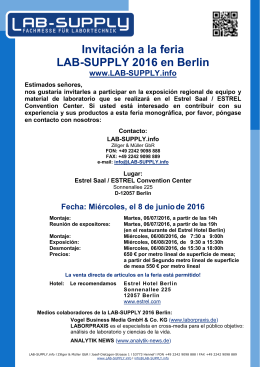 LAB-SUPPLY 2016 Berlin, June 08th, 2016, 9.30 am until 3.30 pm