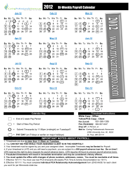 2012 Bi-Weekly Payroll Calendar