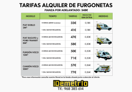 TARIFAS ALQUILER DE FURGONETAS
