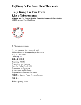 Taiji Kung Fu Fan Form by Li Deyin: List of Movements in Five
