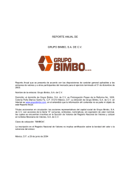 REPORTE ANUAL DE GRUPO BIMBO, S.A. DE C.V.
