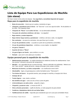Lista de Equipo Para Las Expediciones de Mochila (sin nieve)