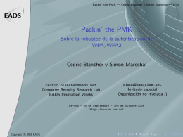 Packin` the PMK - Sobre la robustez de la autenticación de WPA