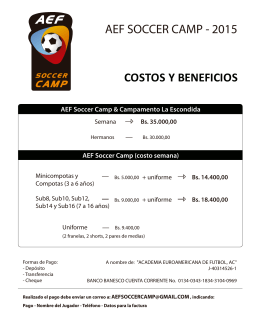 COSTOS Y BENEFICIOS AEF SOCCER CAMP - 2015