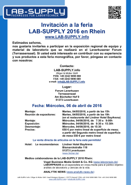 LAB-SUPPLY 2016 Rhein, April 06th, 2016, 9.30 am until 3.30 pm