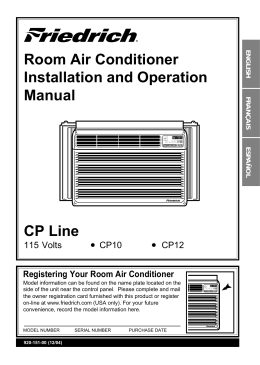 Room Air Conditioner Installation and Operation Manual