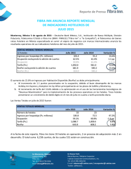 Reporte de Prensa FIBRA INN ANUNCIA REPORTE MENSUAL DE