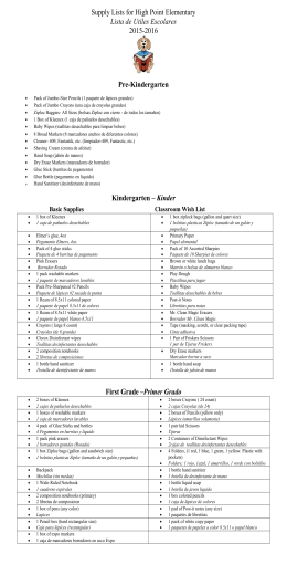 Supply Lists for High Point Elementary Lista de Utiles Escolares