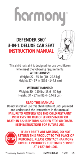 DEFENDER 360° 3-IN-1 DELUXE CAR SEAT INSTRUCTION