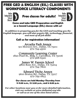 free ged & english (esl) classes with workforce literacy components