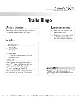 Traits Bingo - Learn Genetics