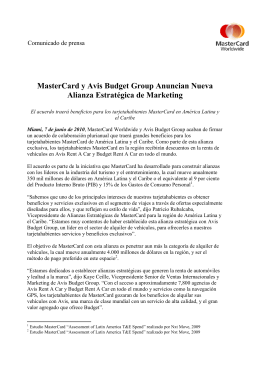 MasterCard y Avis Budget Group Anuncian Nueva Alianza