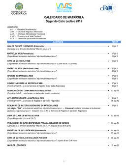 Calendario de Matrícula 2-2015 - Oficina de Registro e Información