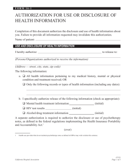 Authorization for Use or Disclosure of Health Information
