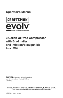Operator`s Manual 3 Gallon Oil-free Compressor with Brad nailer