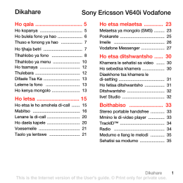 Dikahare Sony Ericsson V640i Vodafone